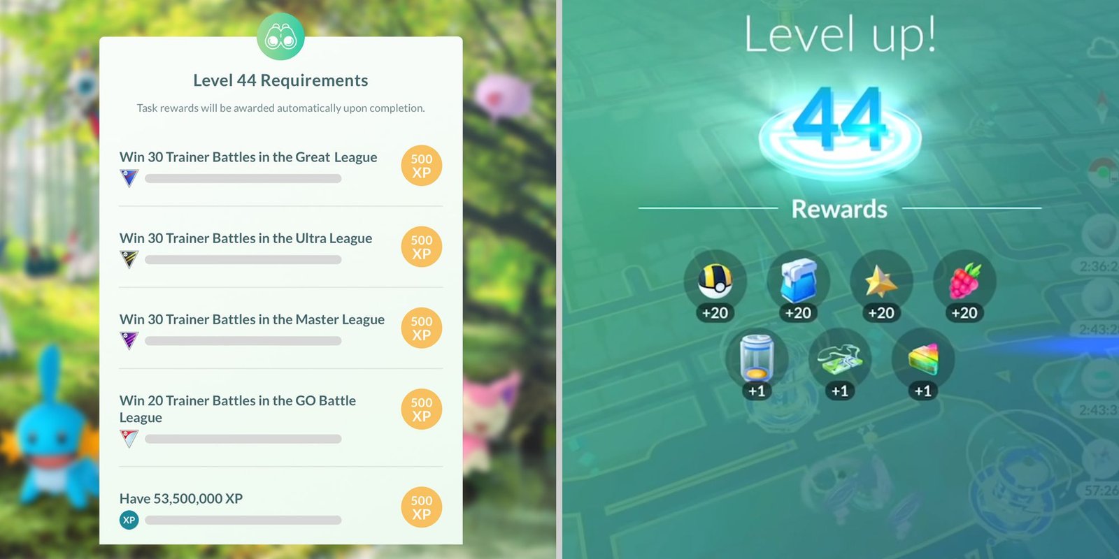 Requirements and rewards for level 44 in Pokemon Go