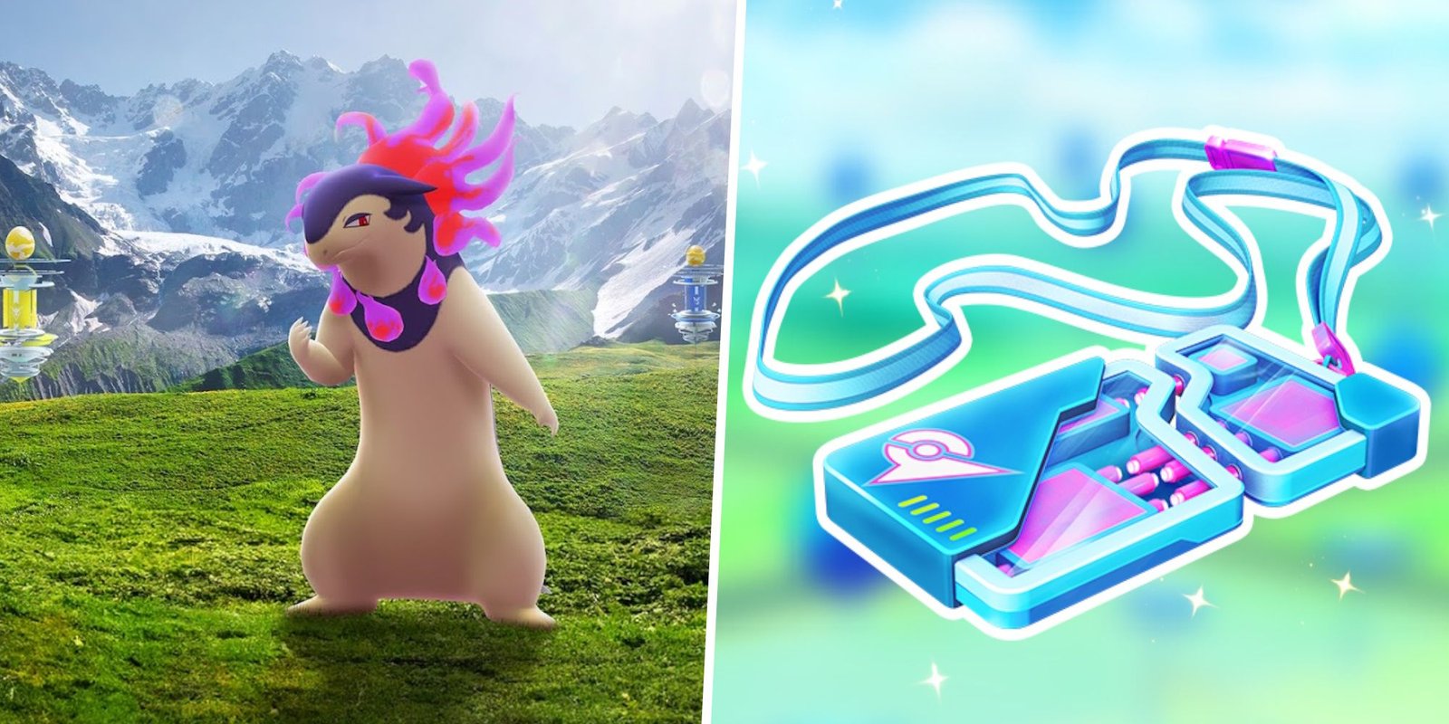 Image of Hisuian Typhlosin split with an image of a Pokemon Go Raid Pass
