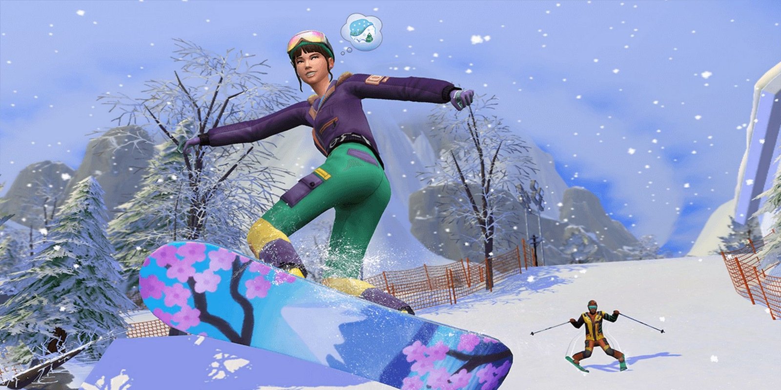 sims 4 snowy escape a sim snowboarding in mt komorebi during winter
