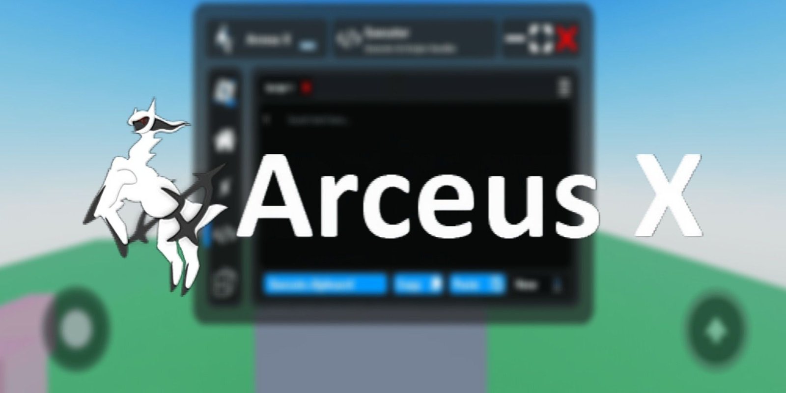 Arceus X Logo and mobile version in the background