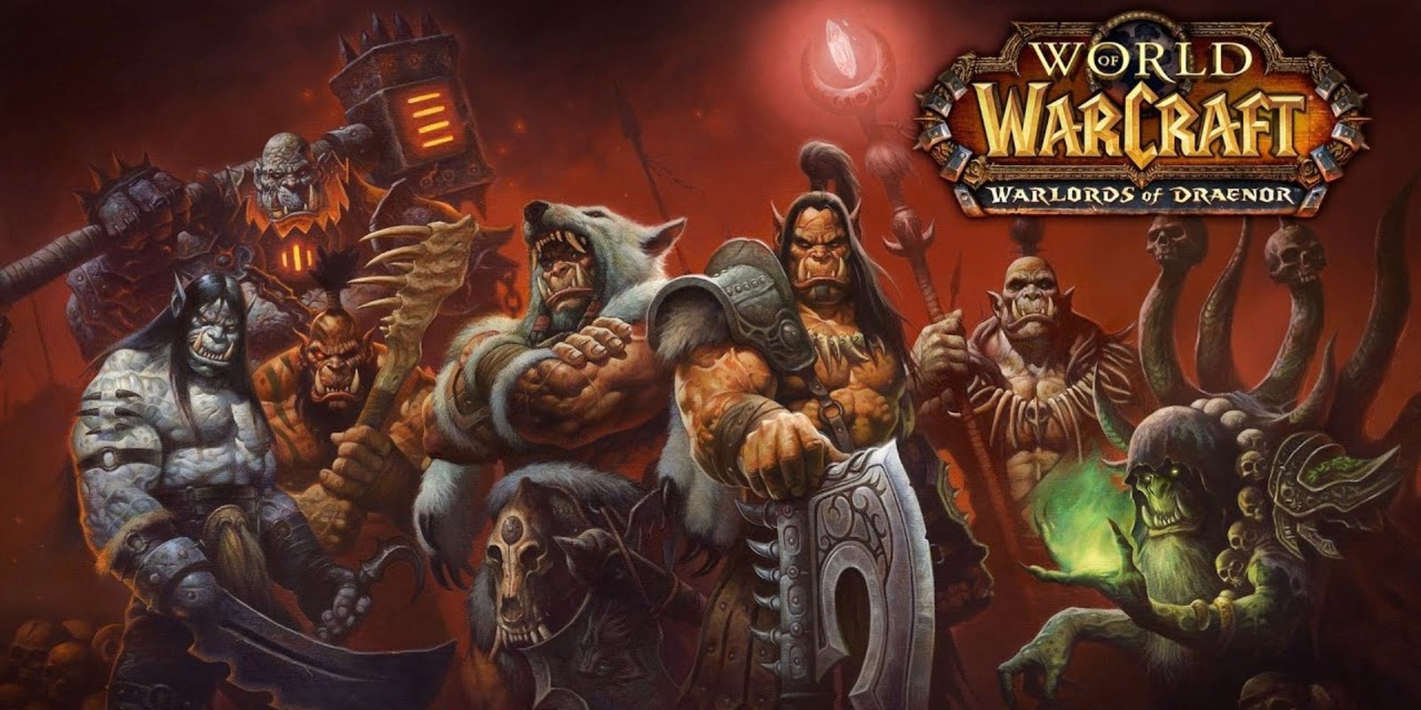 Promo art for World of Warcraft: Warlords of Draenor, featuring various Orcish characters from the game