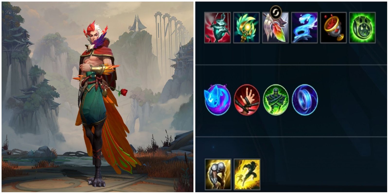 Wild Rift - collage of Rakan and Rakan's Loadout