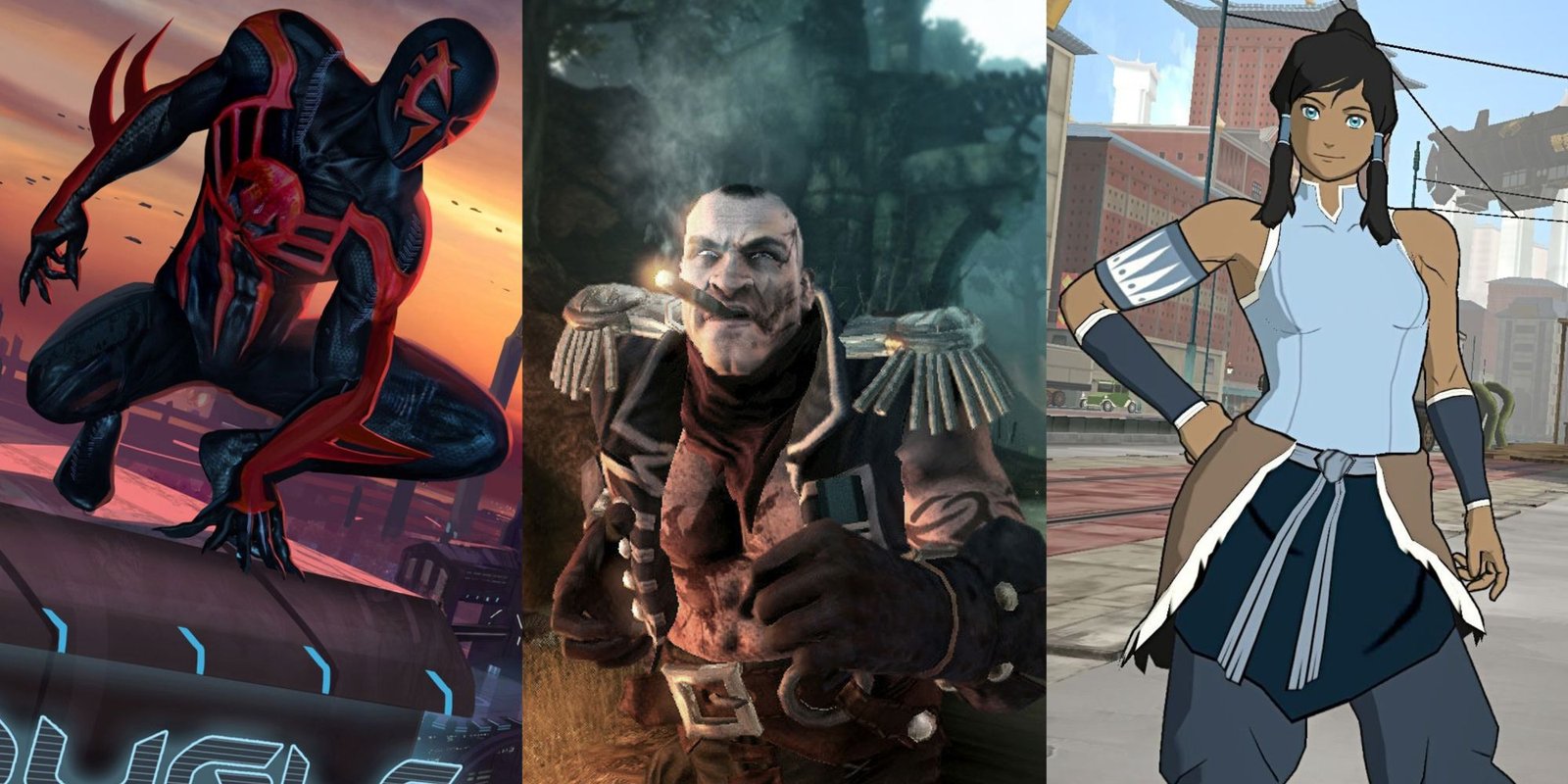 A collage showing Spider-Man Shattered Dimensions, Fable 3, and The Legend of Korra.