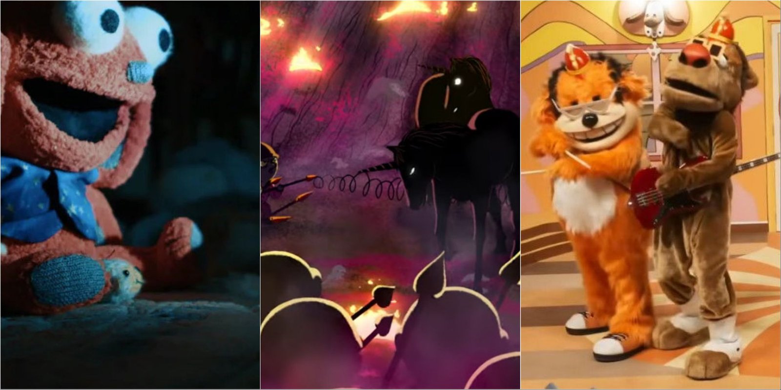 From left to right: Benny Loves You, Unicorn Wars, and The Banana Splits