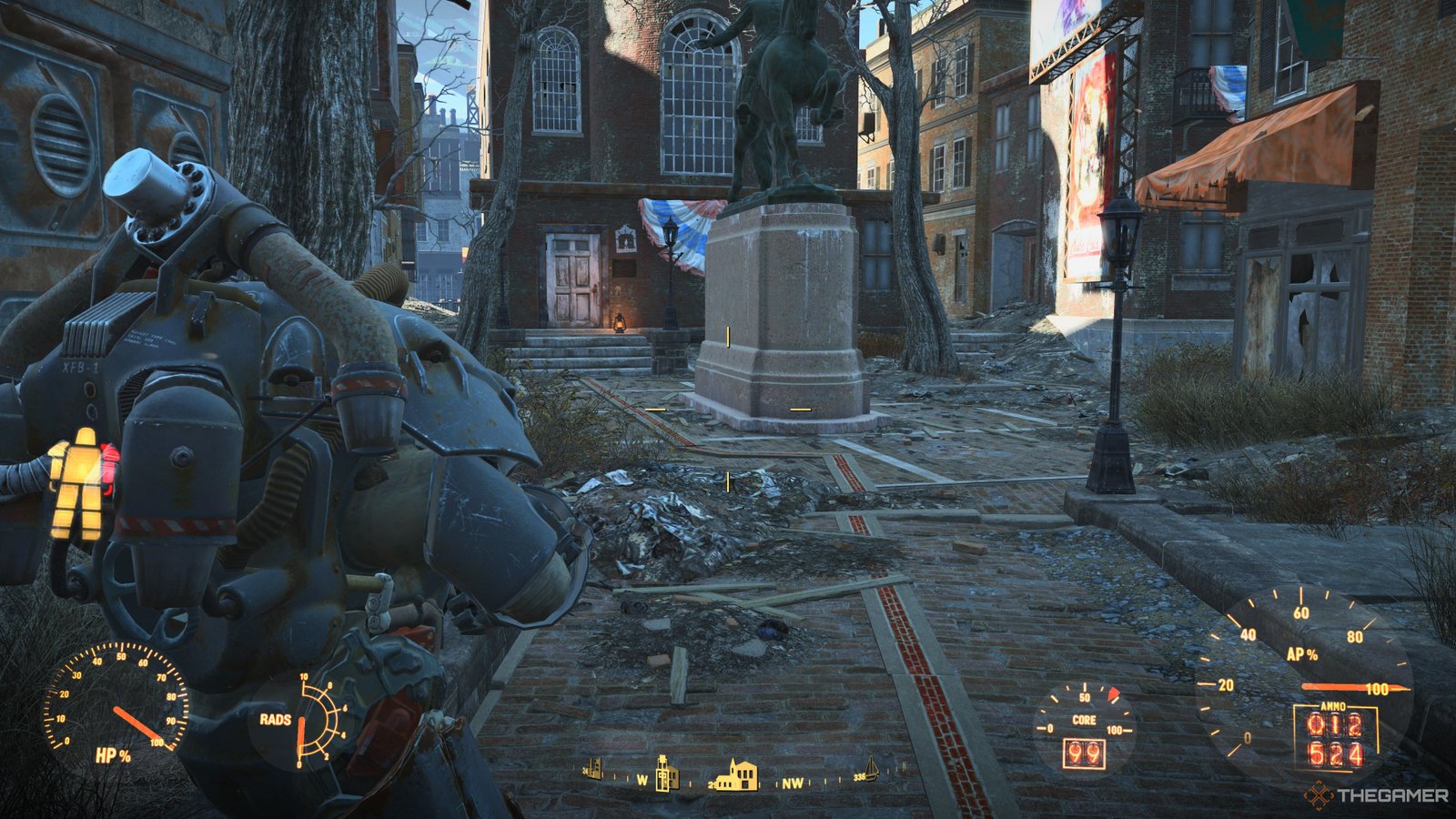 The Sole Survivor approaches the Old North Church in Fallout 4.