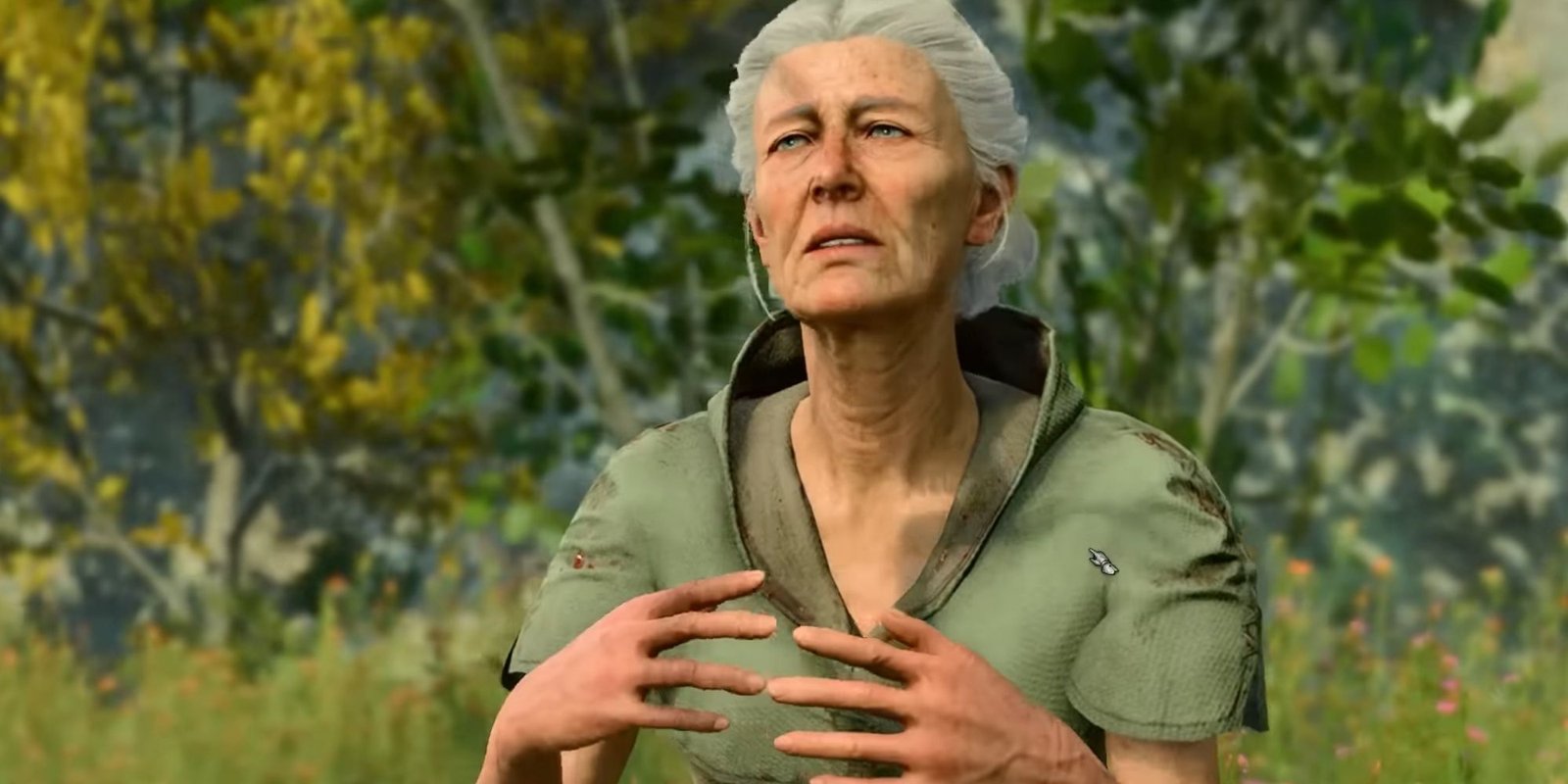 Baldur's Gate 3: Auntie Ethel in the woods speaking to Mayrina's brothers