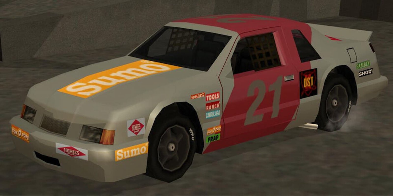 GTA SA Hotring Racer parked outside Los Santos Stadium