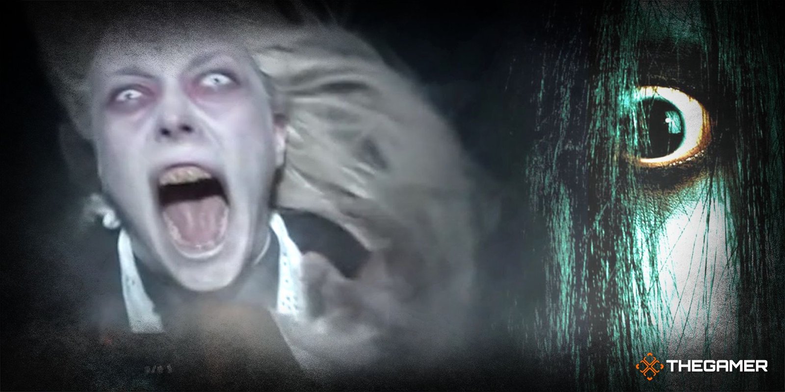 Game screens from Hotel 626 and cover of The Grudge.
