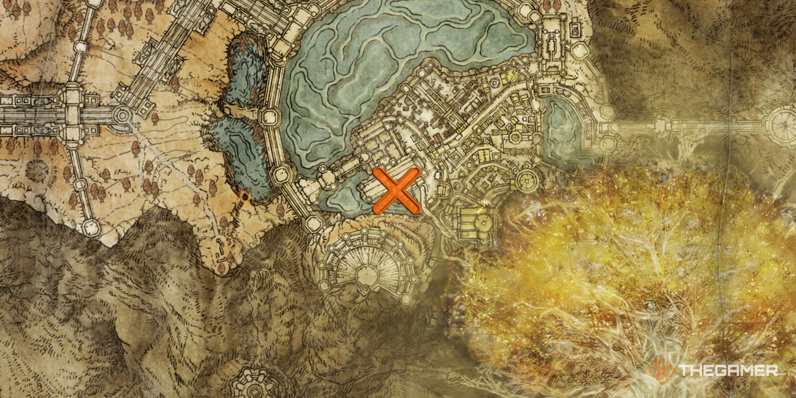 Map showing the location of the Two Fingers' Prayerbook in Elden Ring