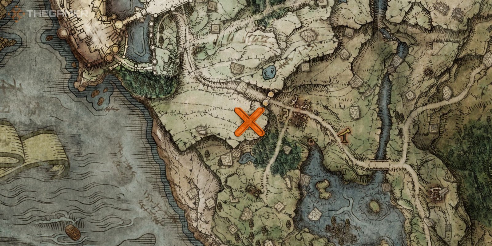 Map showing the location of the Aspects of the Crucible Tail Incantation in Elden Ring