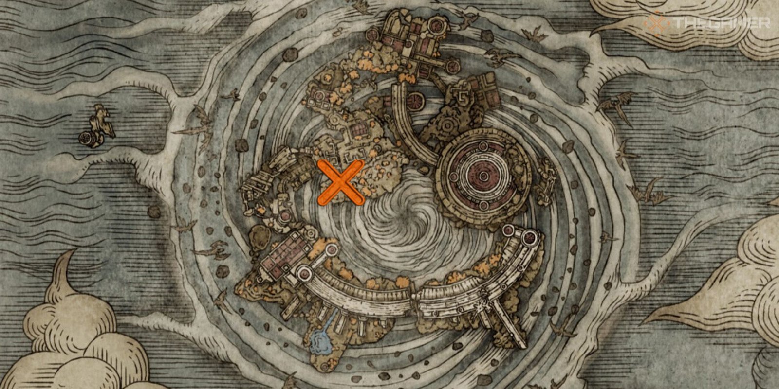 Map showing the location of the Golden Lightning Fortification Incantation in Elden Ring