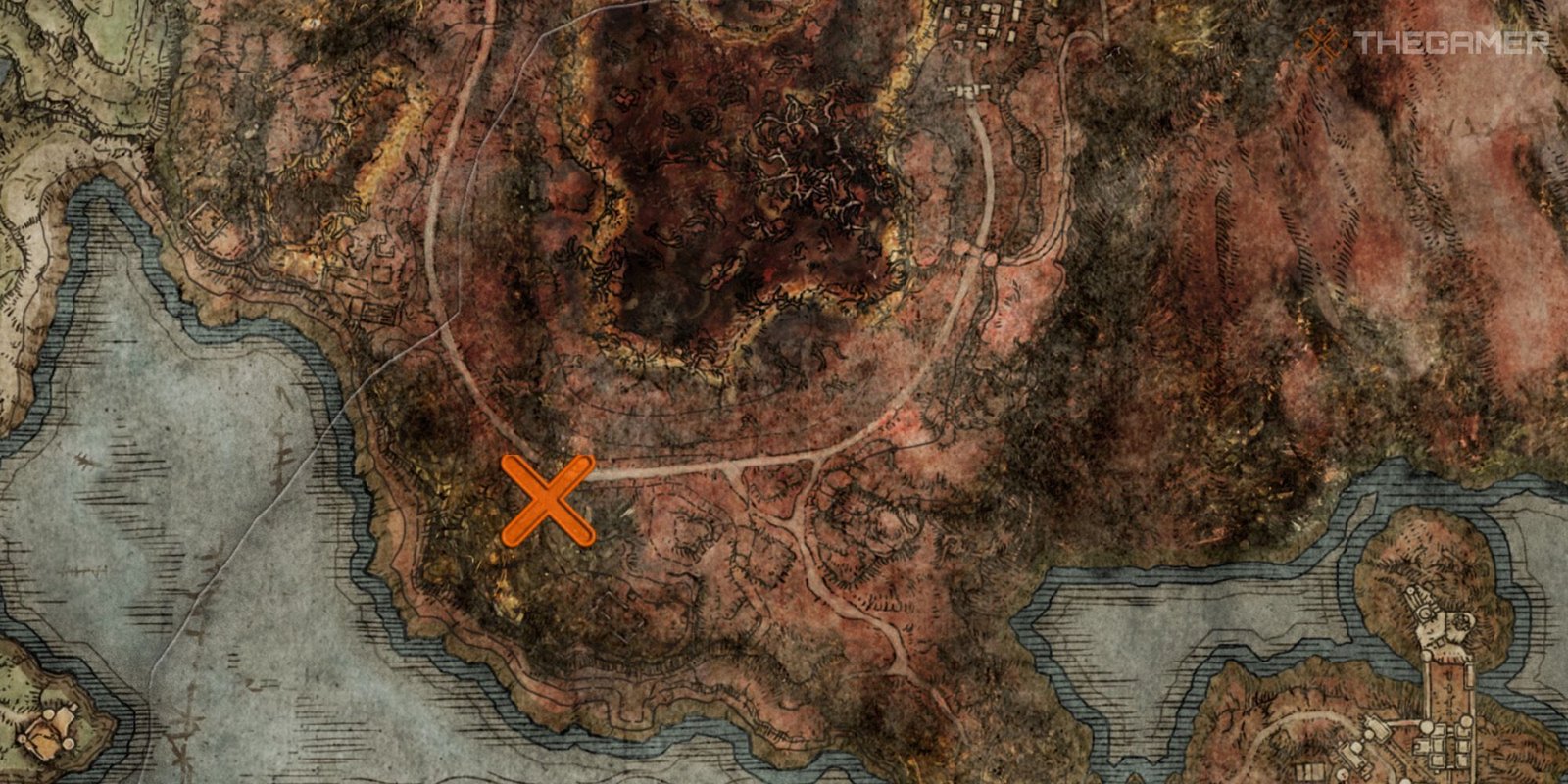 Map showing the location of Decaying Ekzykes within Caelid in Elden Ring.