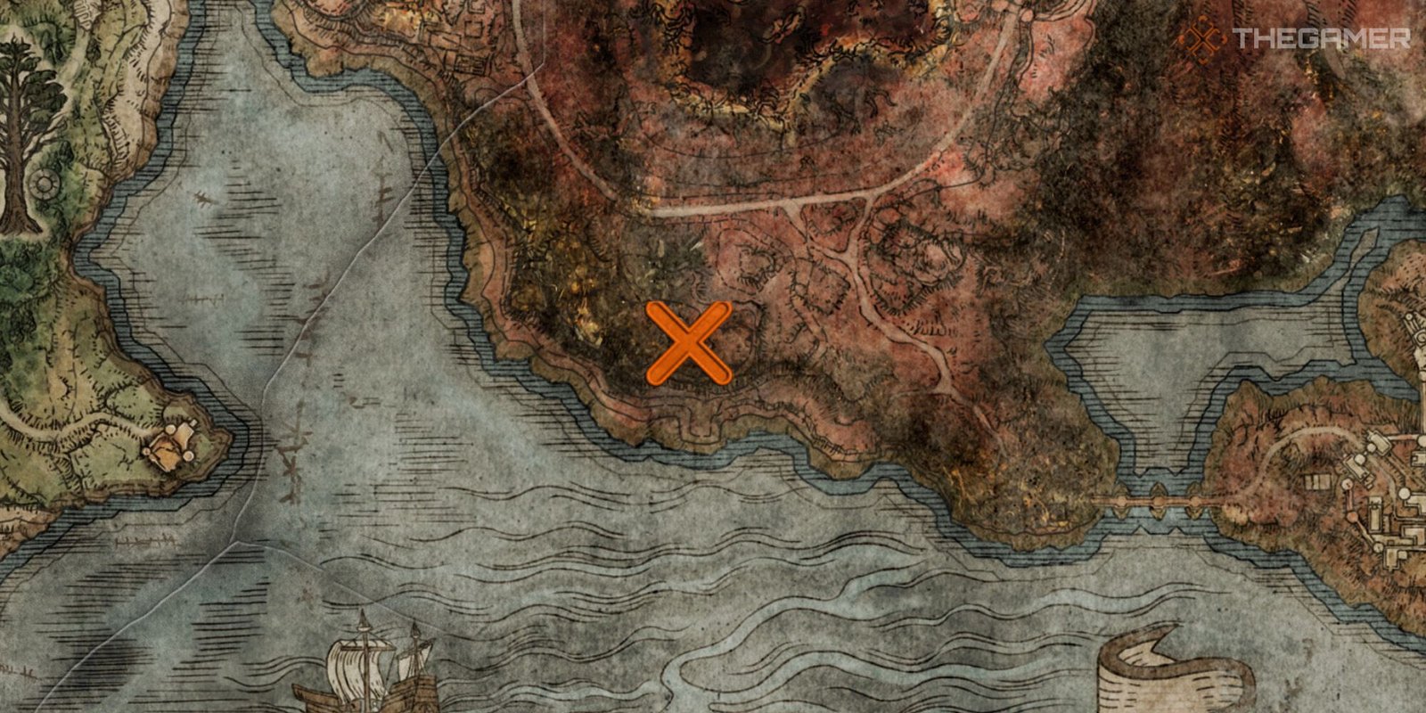 Map showing the location of the Cathedral of Dragon Communion in Elden Ring