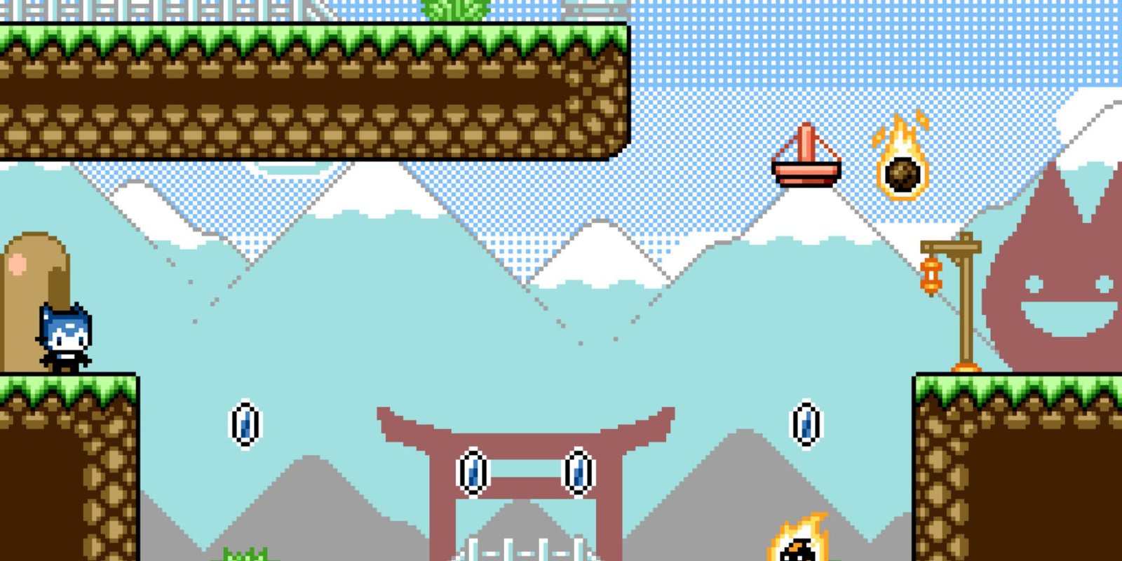 Cat Meat, player at the edge of the screen next to coins