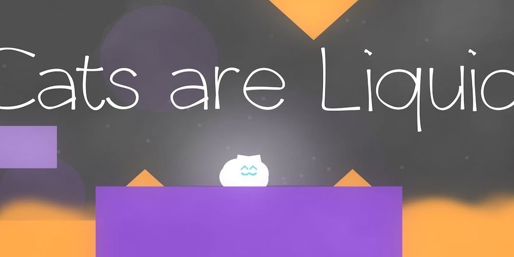 Cats Are Liquid, white cat on purple platform smiling