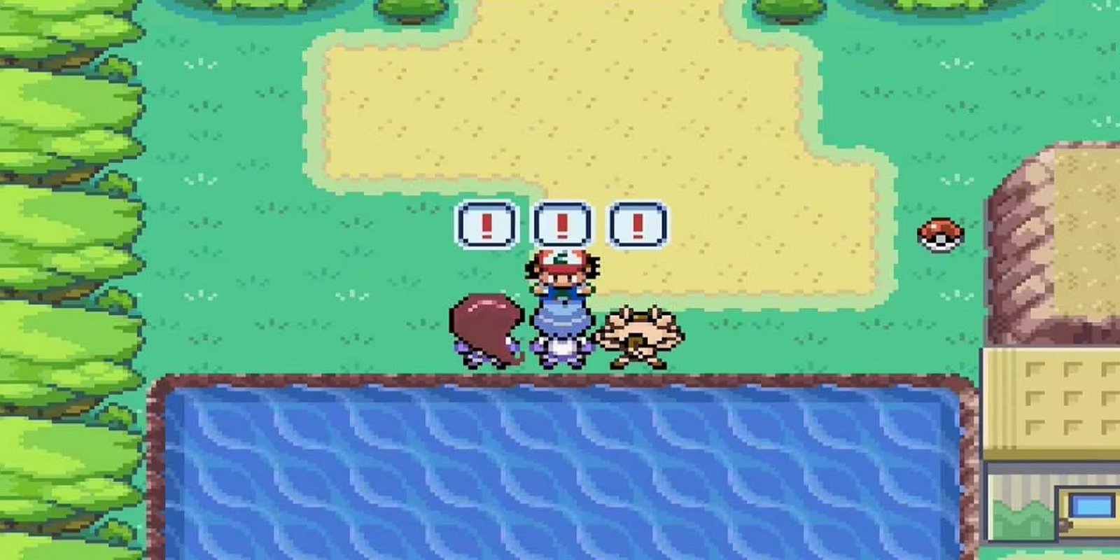 From the Pokemon Fan Game Ash Grey. Ash stands in front of Jessie, James, and Meowth.
