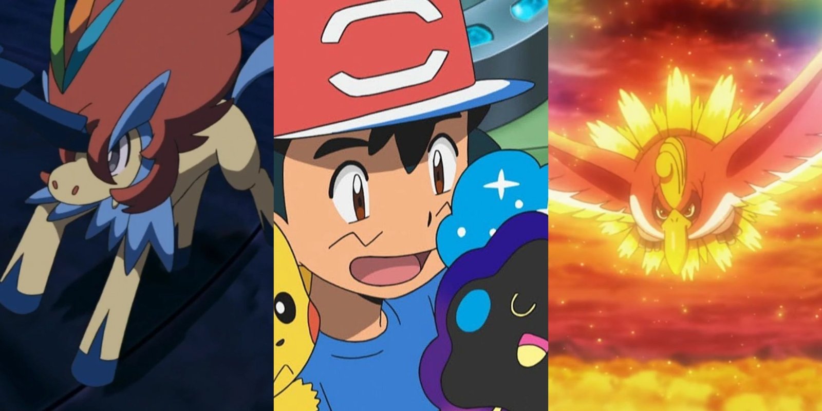 Ash Smiling In between A Keldeo And Ho-oh