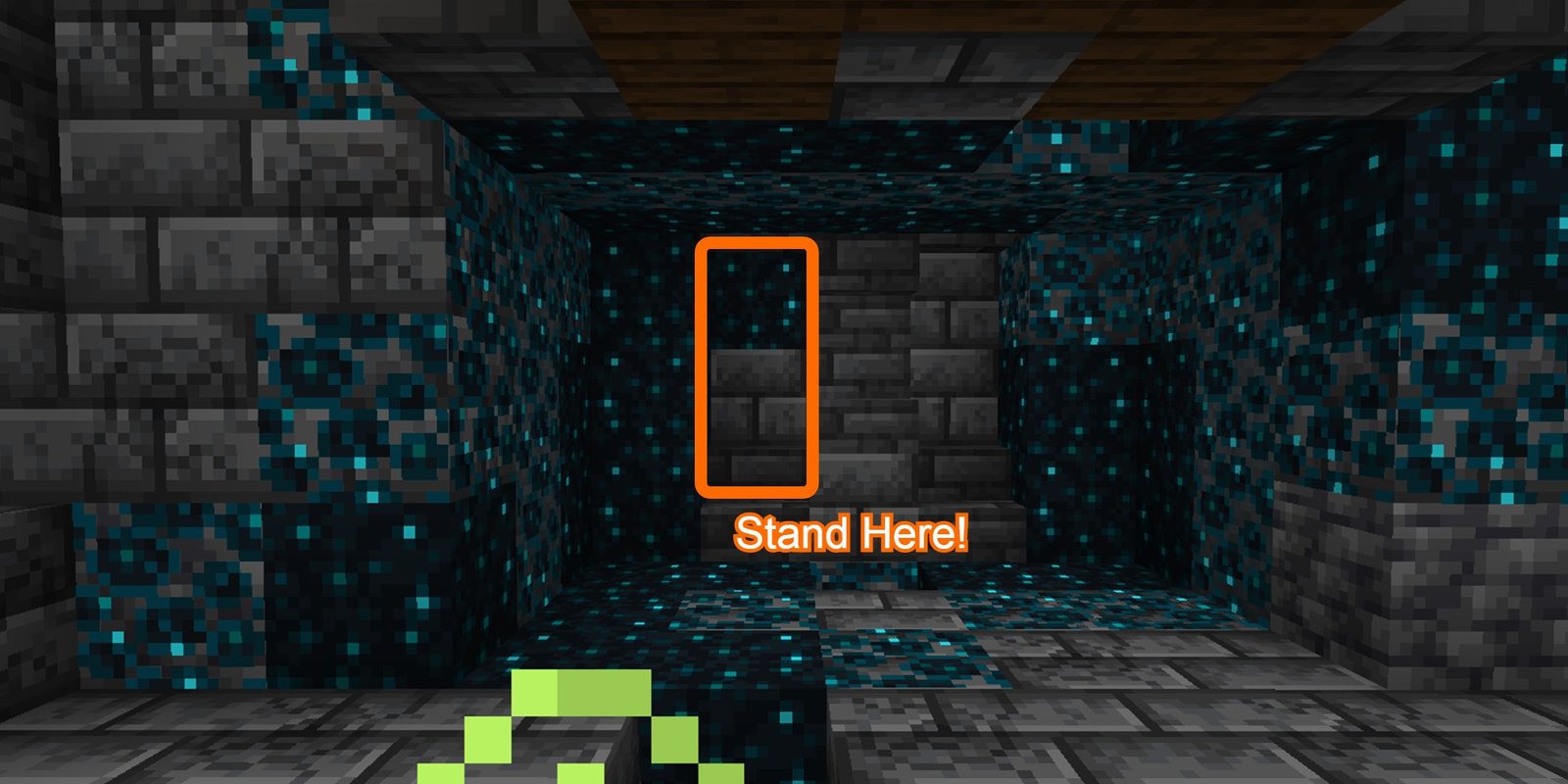 A player looking at the redstone door in an Ancient City with the left side highlighted.