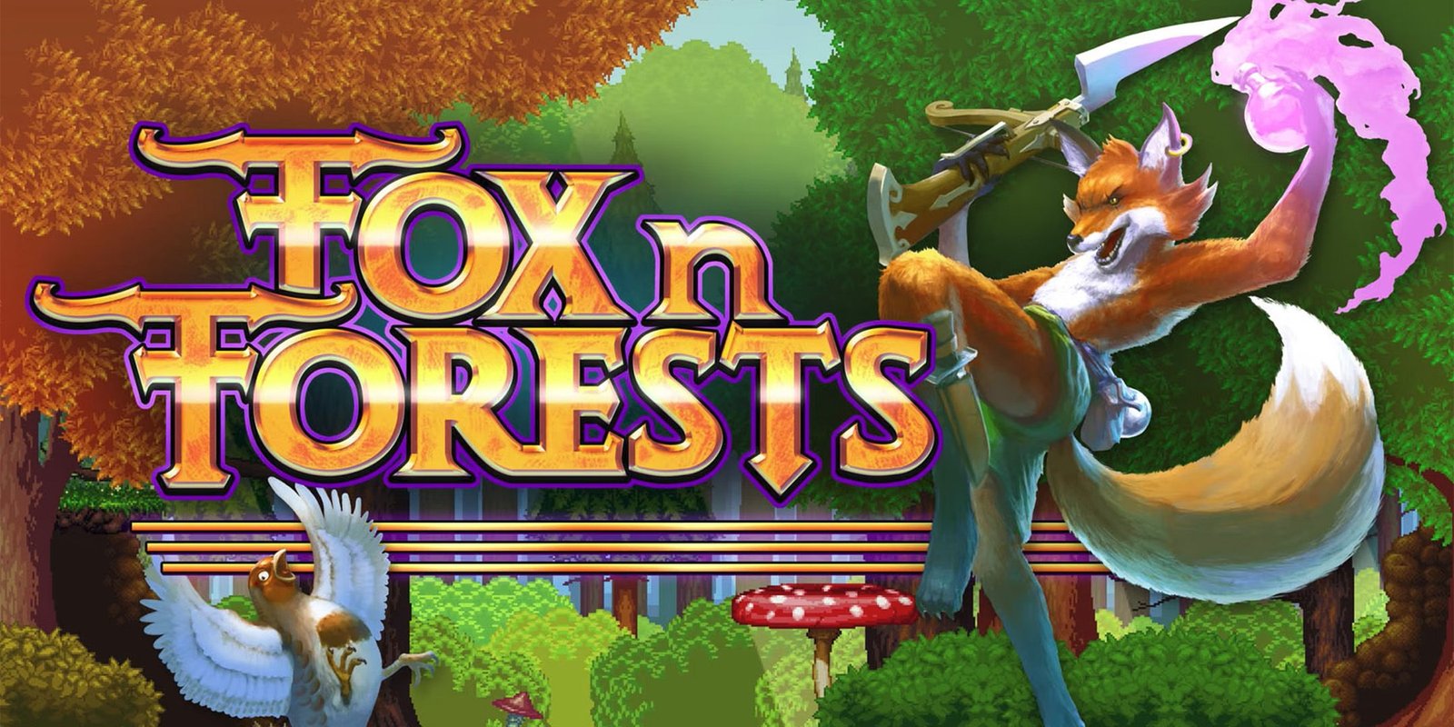 A fox wielding a sword and a pink potion in Fox n Forests.
