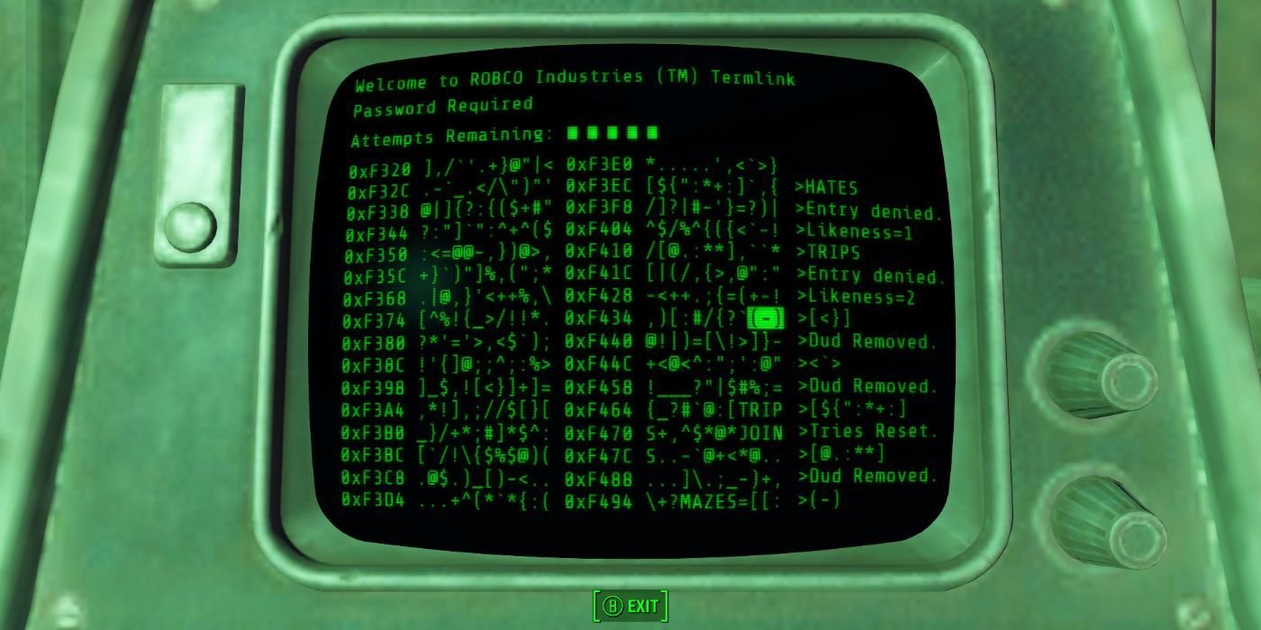 An image of brackets on terminal hacking screen in fallout 4