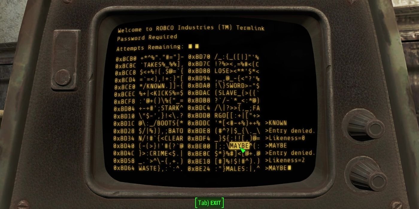 An image depicting password Likeness on terminal screen in fallout 4