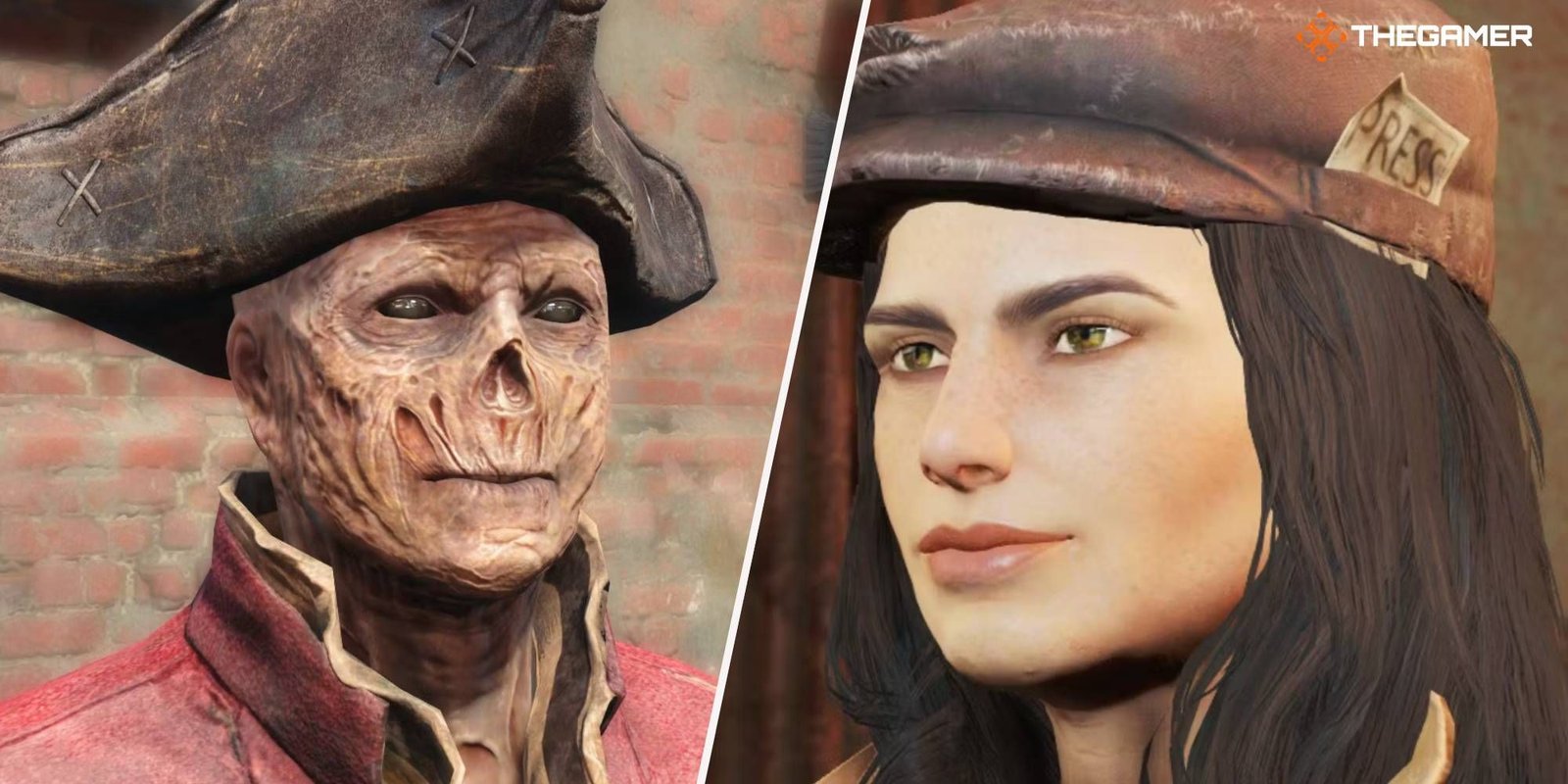 Fallout 4 split image featuring two different companions