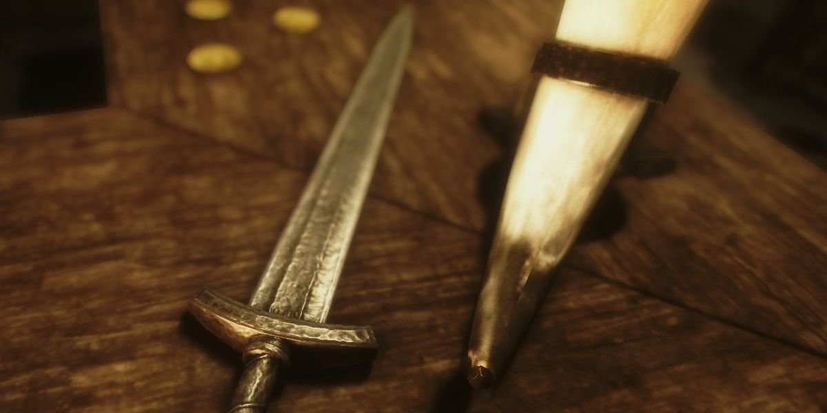 skyrim iron sword on a counter