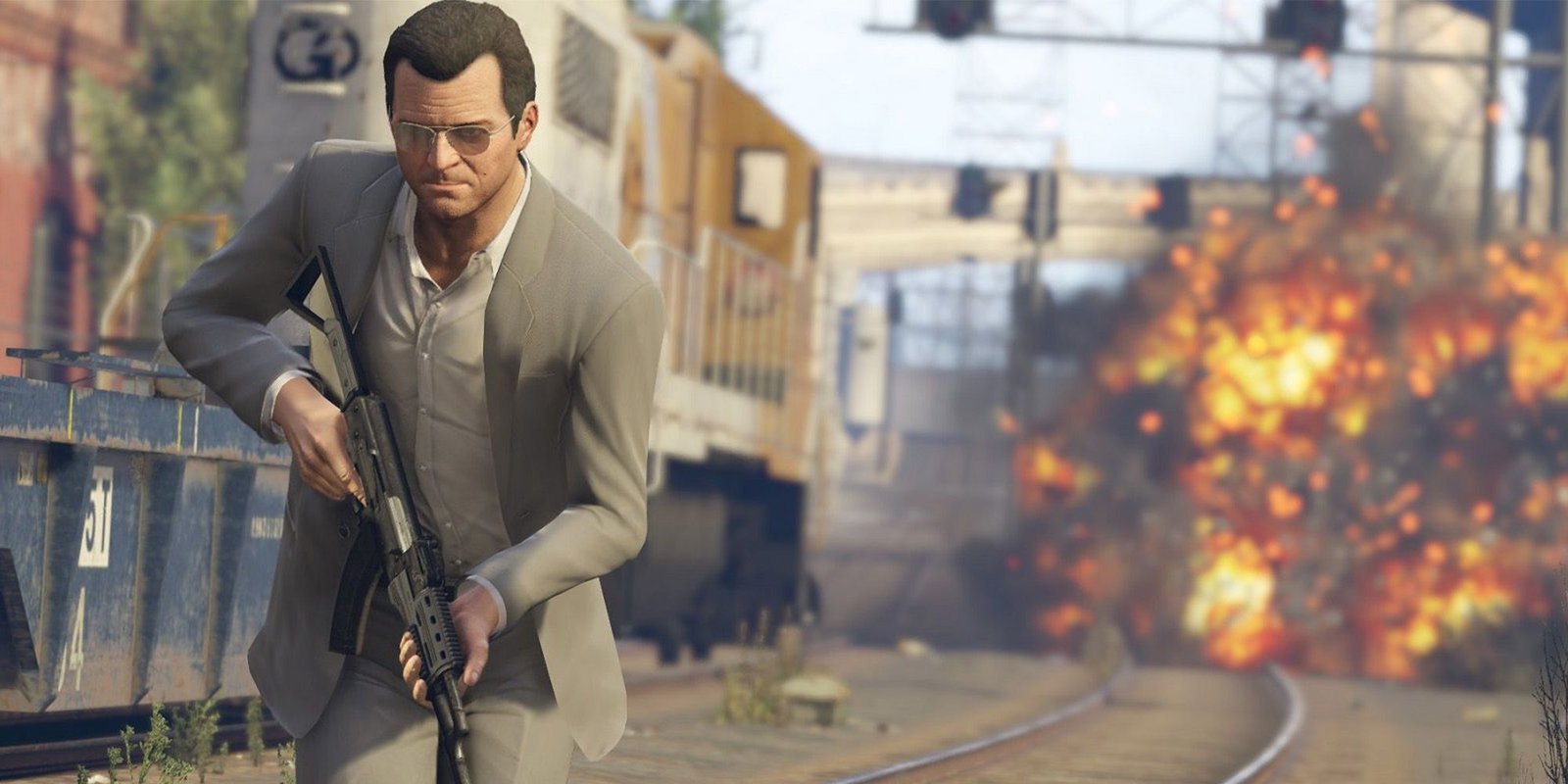GTA 5 Michael running away from an explosion