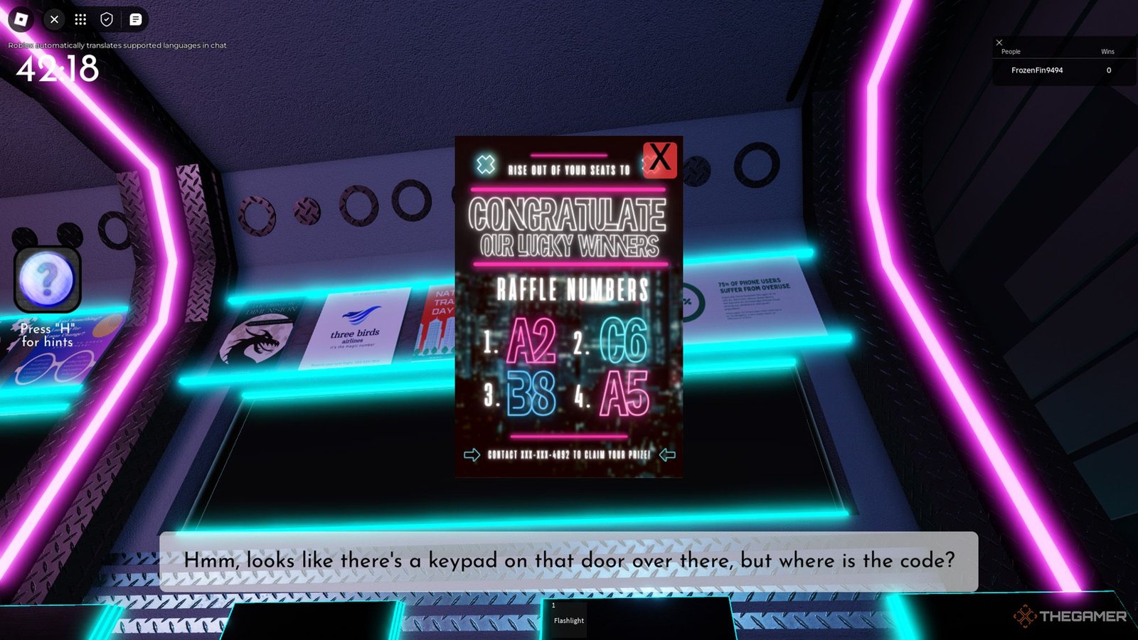 Player checks lucky numbers ad in Roblox Terminal Escape Room