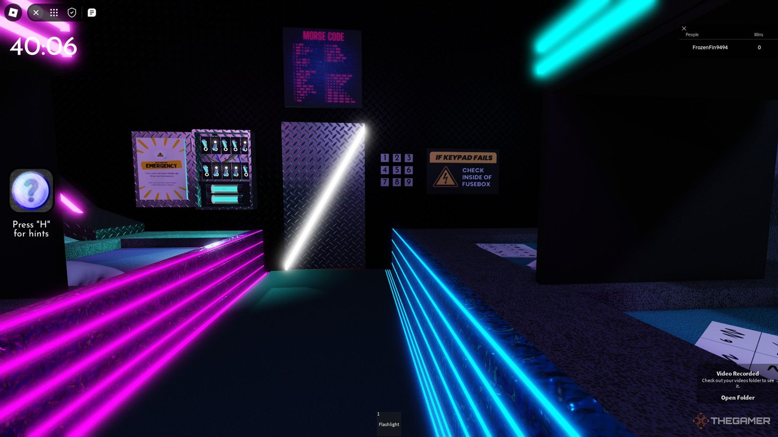 Player standing in front of third carriage's door in Roblox Terminal Escape Room