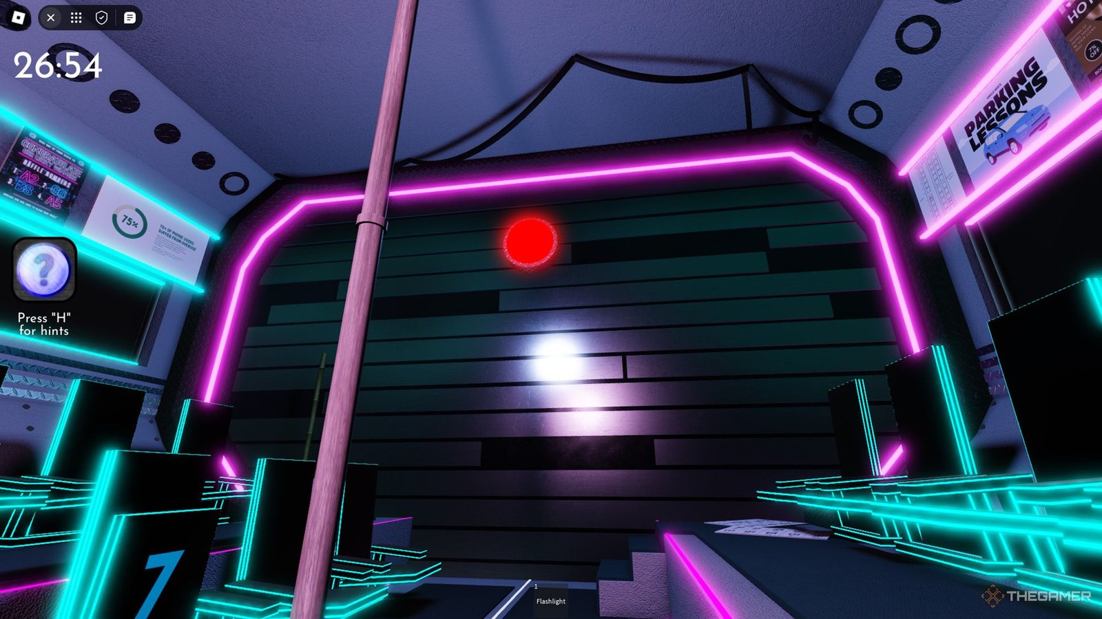 Player looks a red blinking light in Roblox Terminal Escape Room