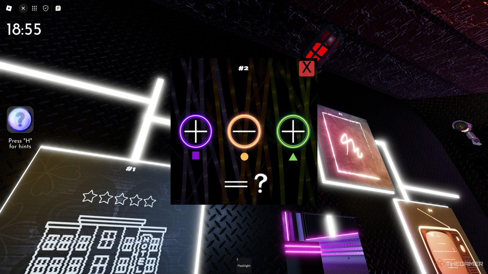 Player checks a mathematical puzzle poster in Roblox Terminal Escape Room