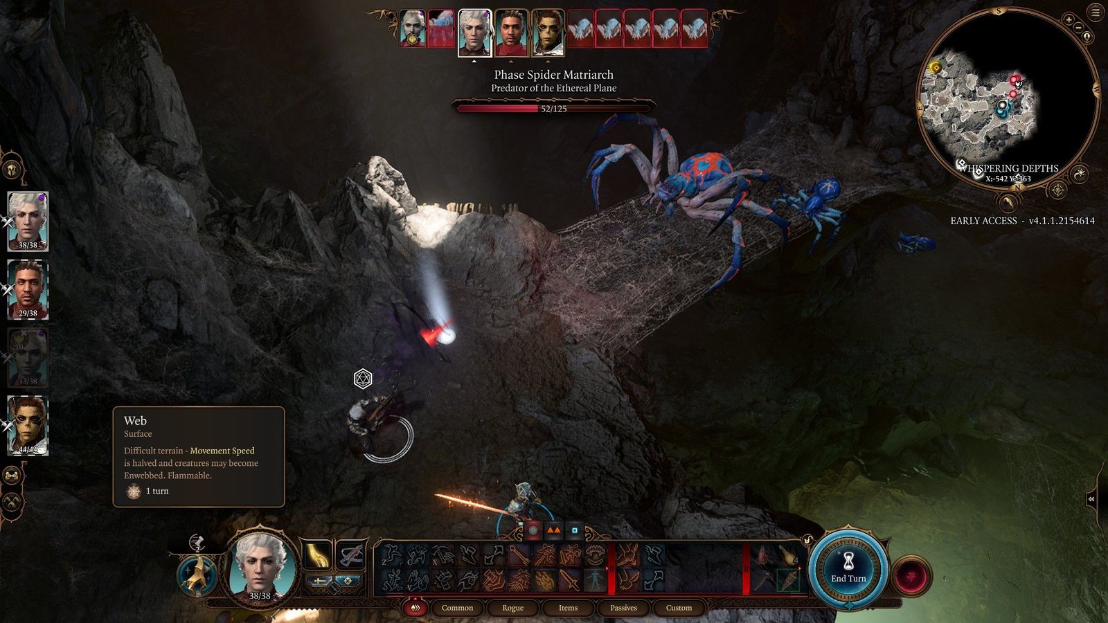 Astarion Hides From Phase Spider Matriarch In Whispering Depths