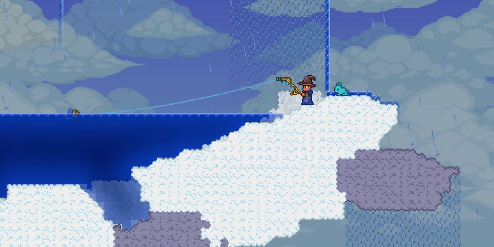 player fishing on a cloud