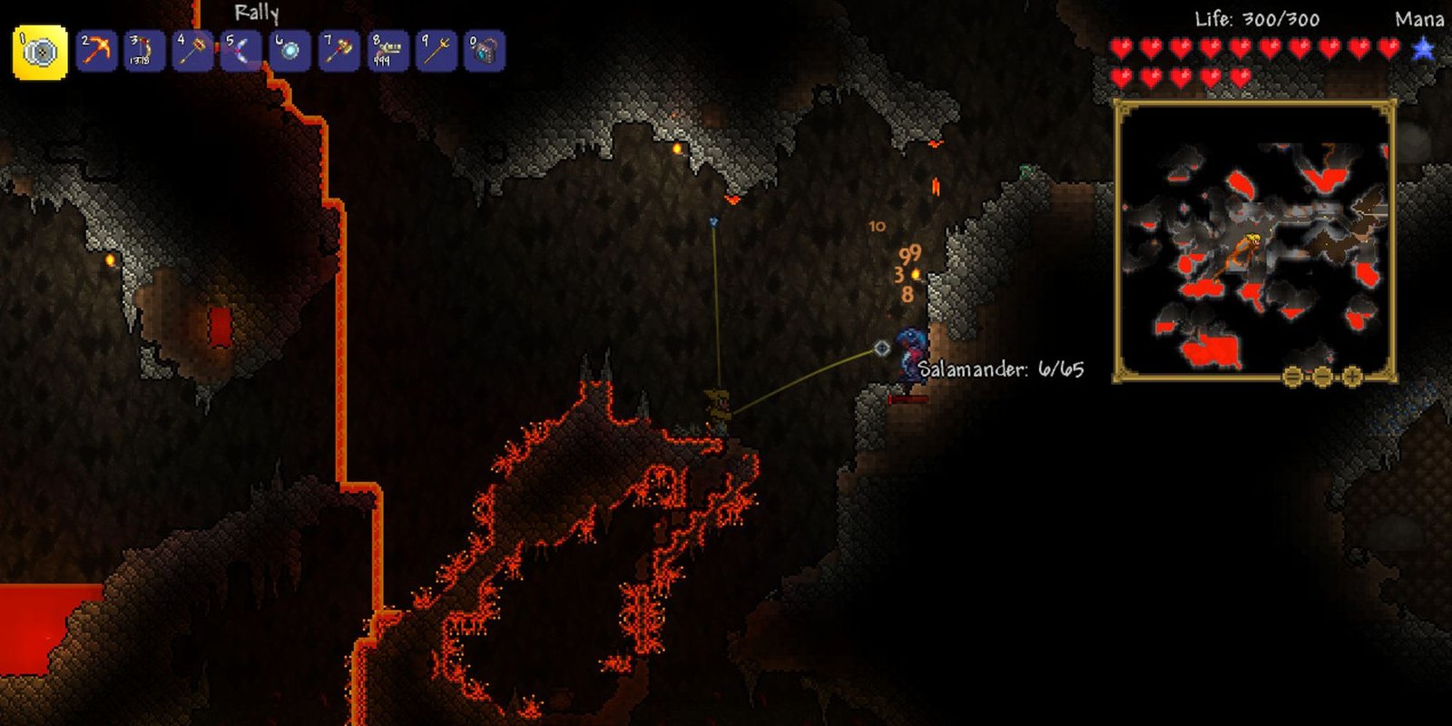player using yoyo to attack salamander