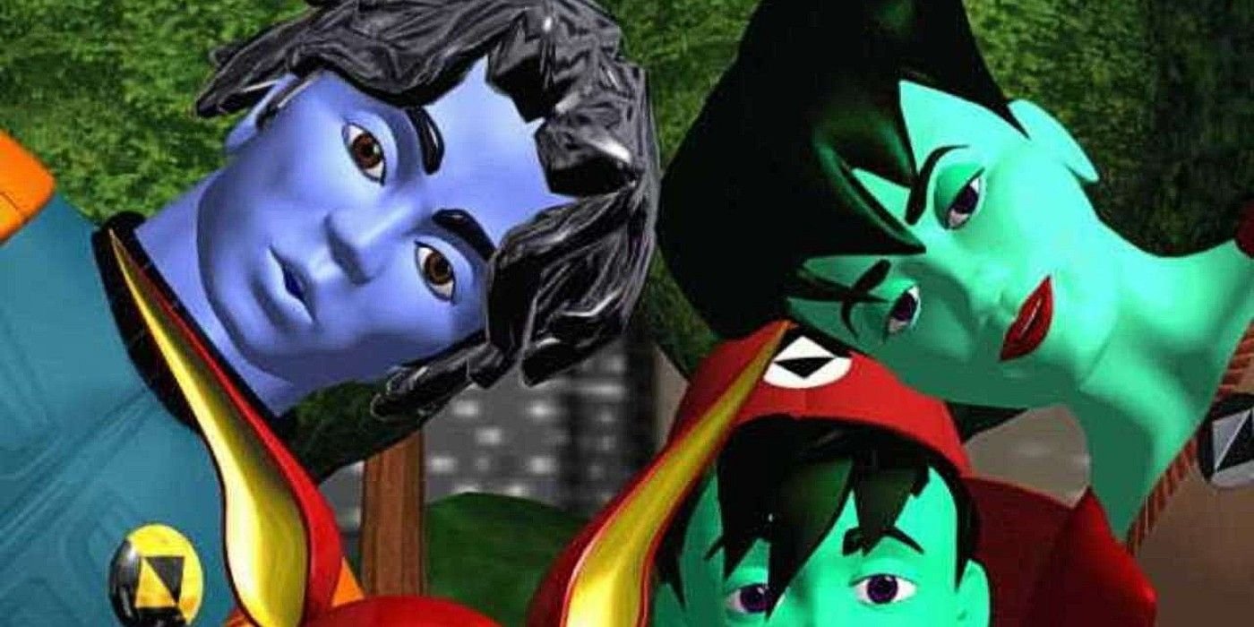 ReBoot cartoon close up of cast looking at camera in woods