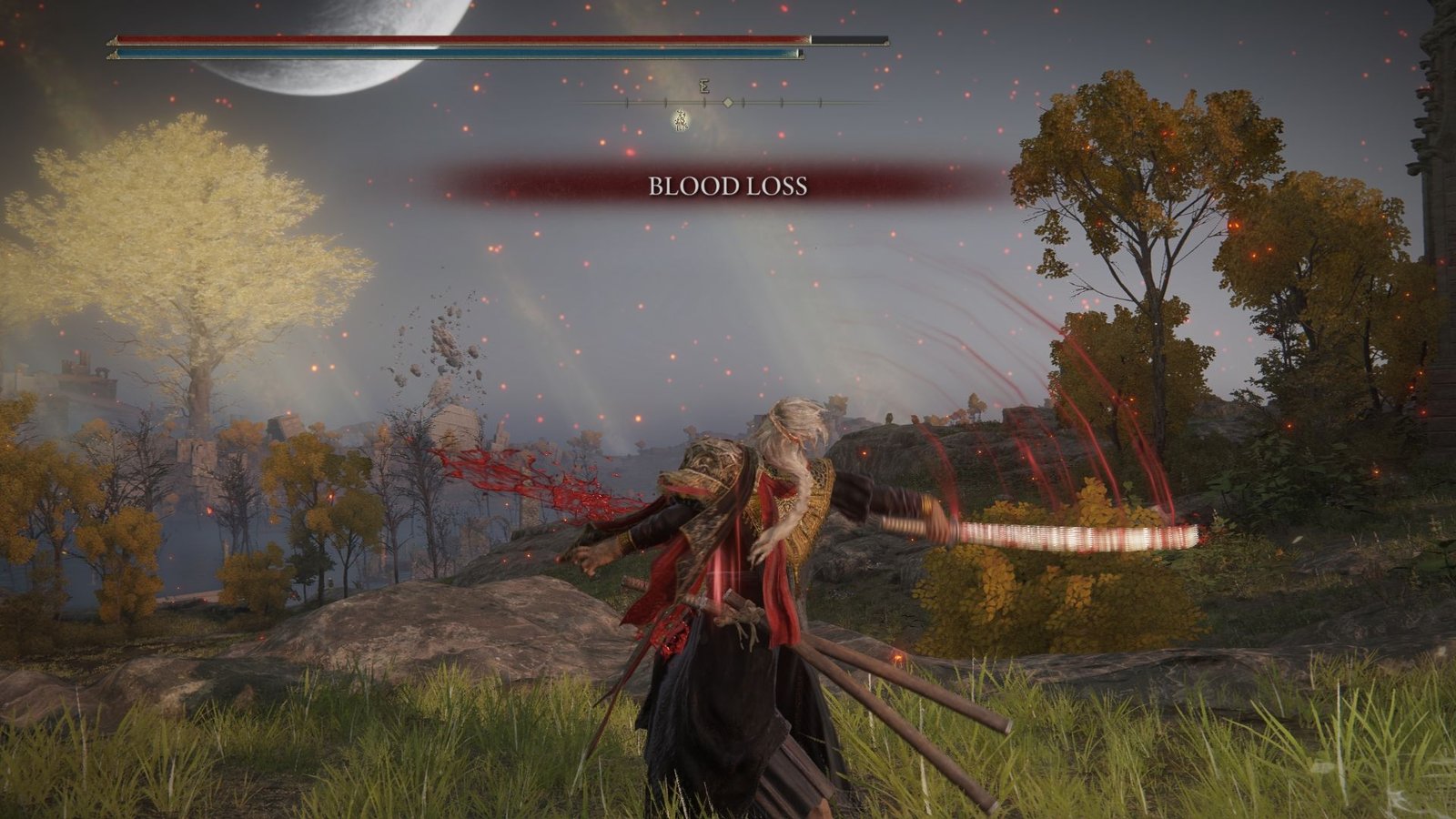 The Tarnished uses the Seppuku Ash of War in Elden Ring.