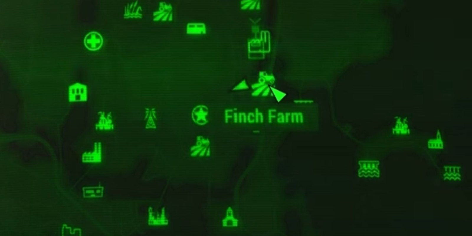 The Finch Farm icon on the map in Fallout 4.
