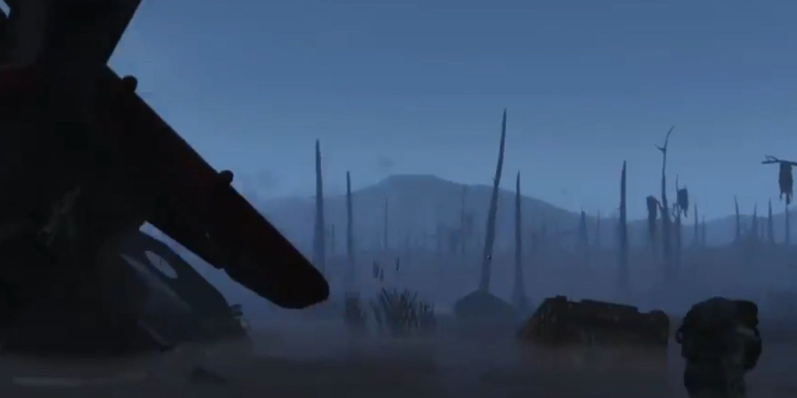 A screenshot of the swamp, with fog before dawn.