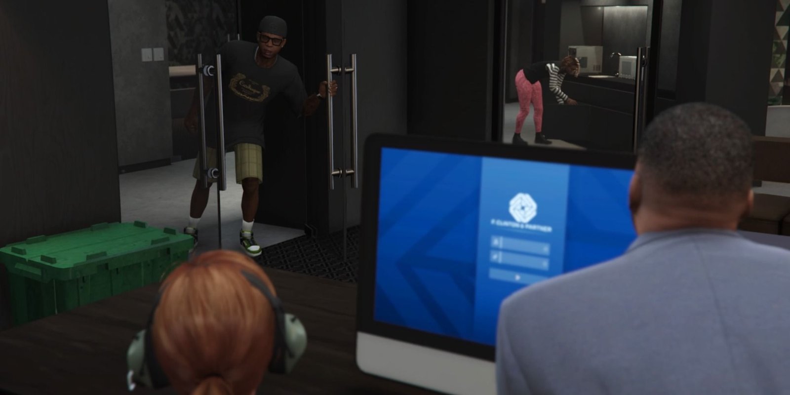 gta online cutscene franklin, lamar, imani