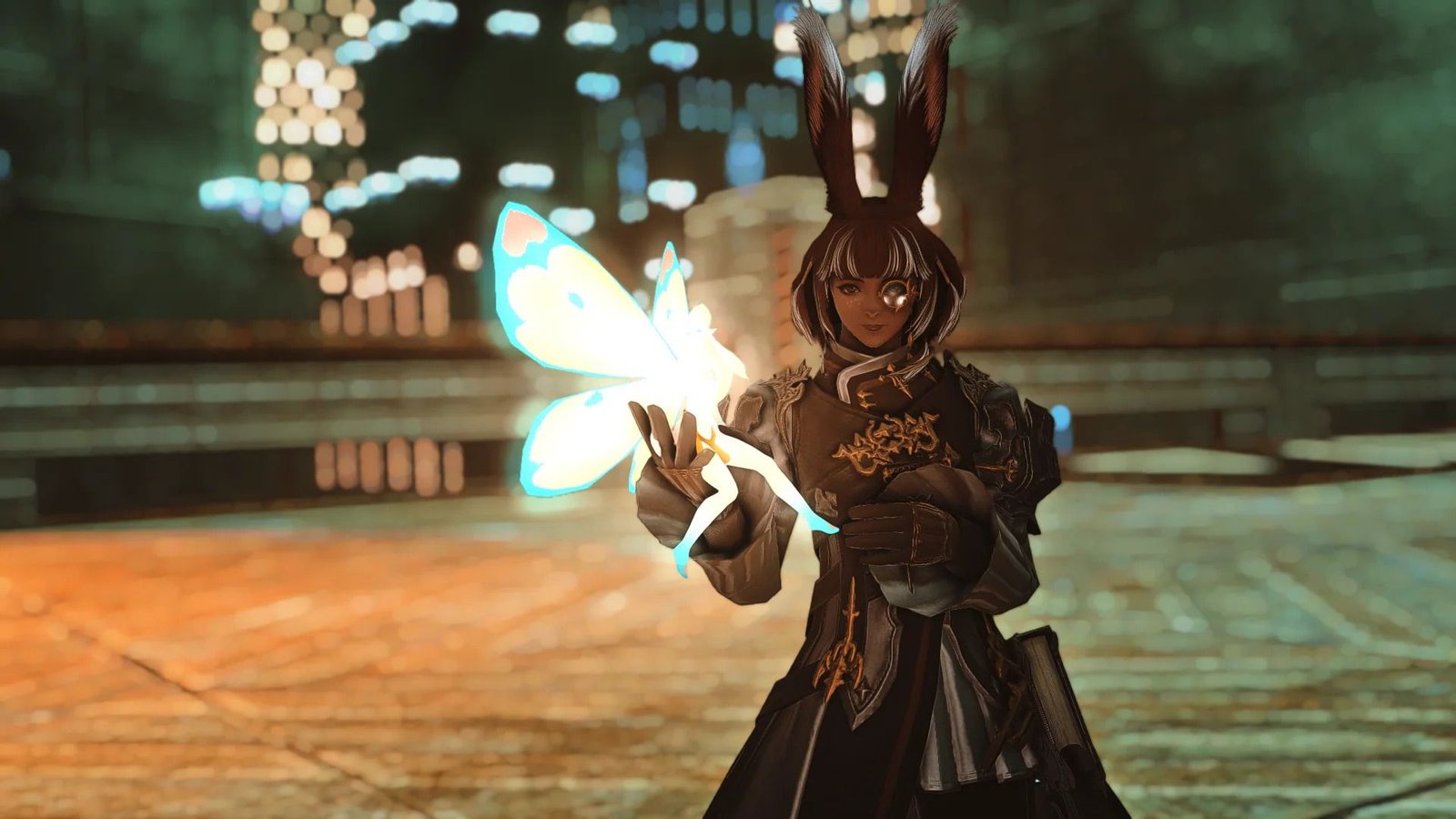 Loporrits Scholar with bunny ears holding an Eos in hand in Final Fantasy 14