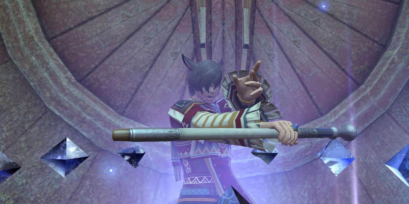  Final Fantasy 14 Blue Mage battle cry while holding scepter