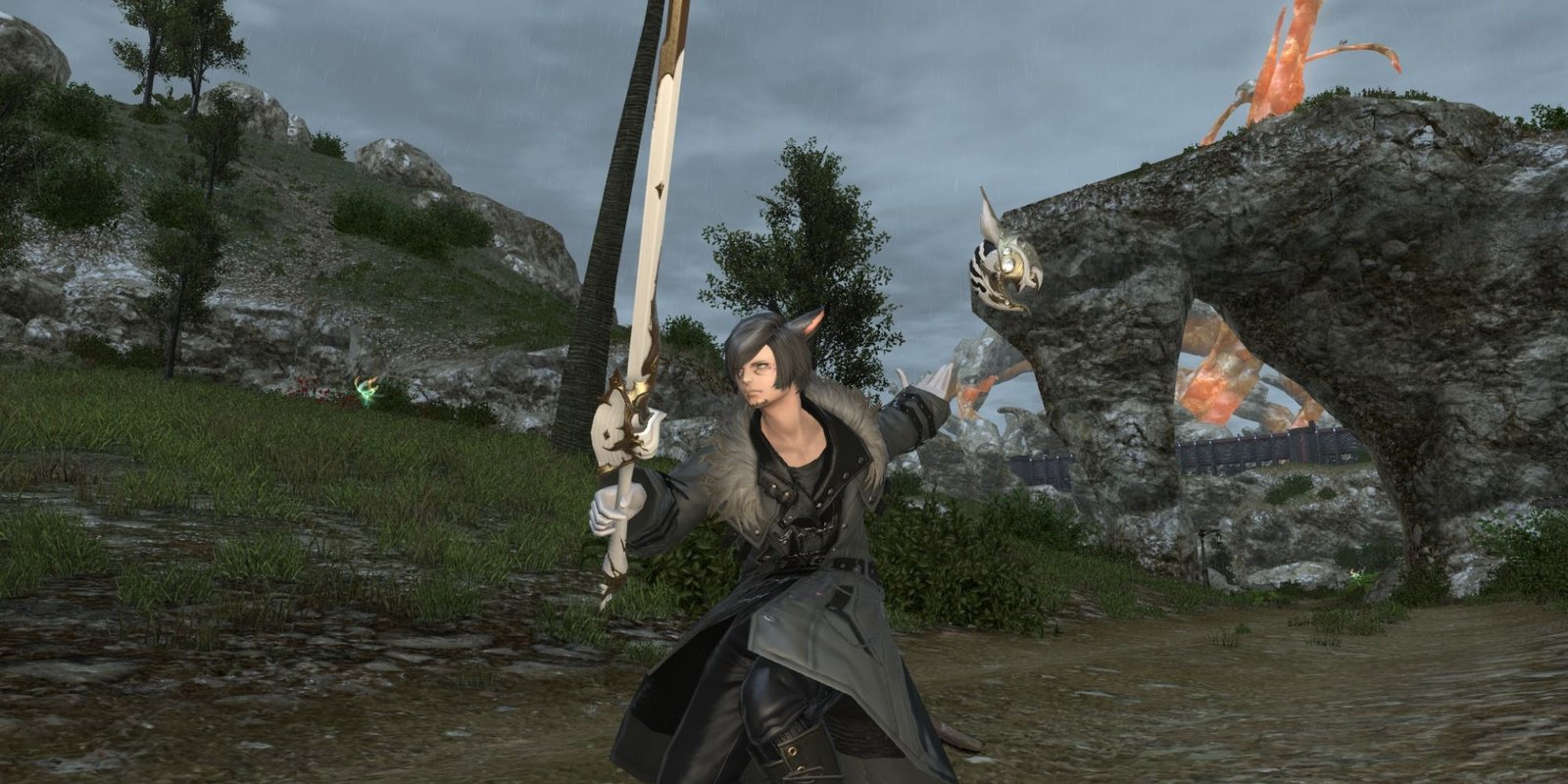 Final Fantasy 14 Red Mage holding scepter in front while doing fighting pose