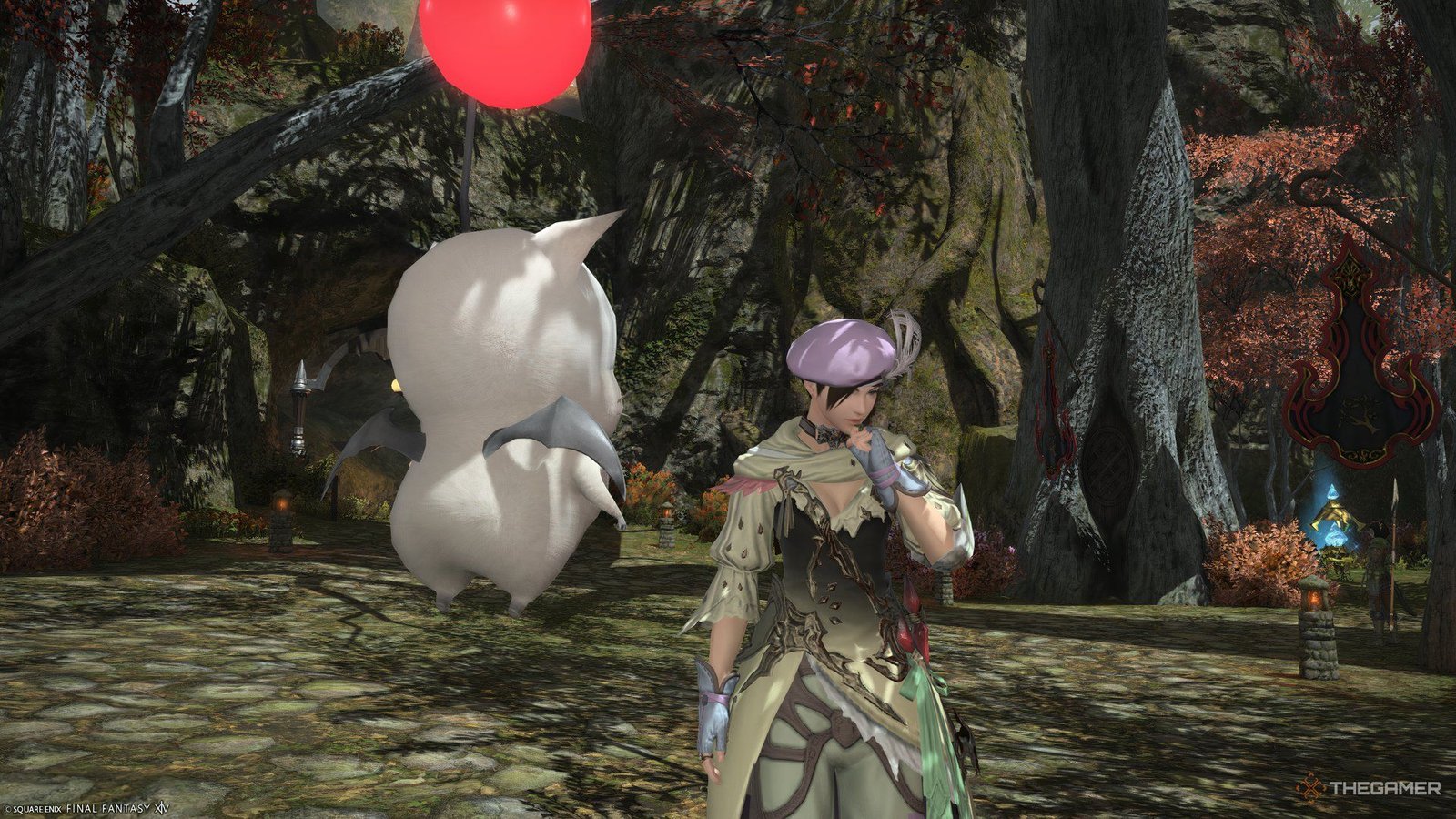 Kupopo and a Pictomancer in Final Fantasy 14 Dawntrail.
