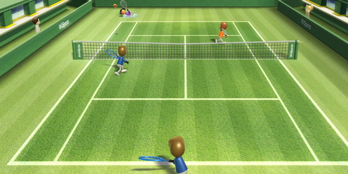 Multiple mii's playing tennis in wii sports.