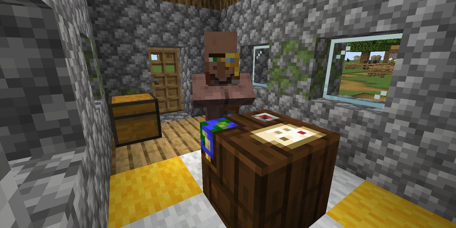 Cartographer behind a Cartography Table in Minecraft