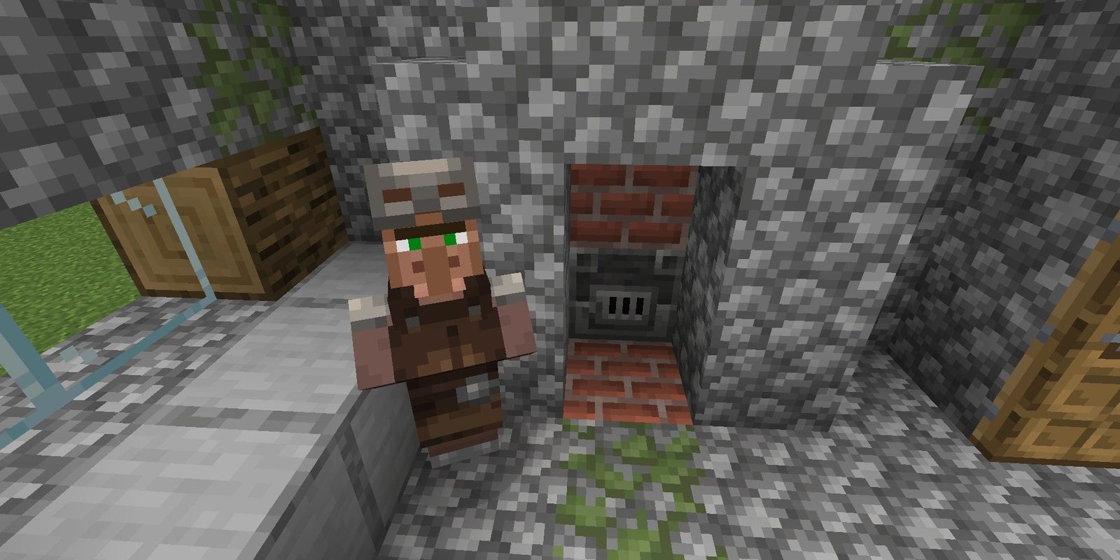 Armorer in front of Blast Furnace in Minecraft