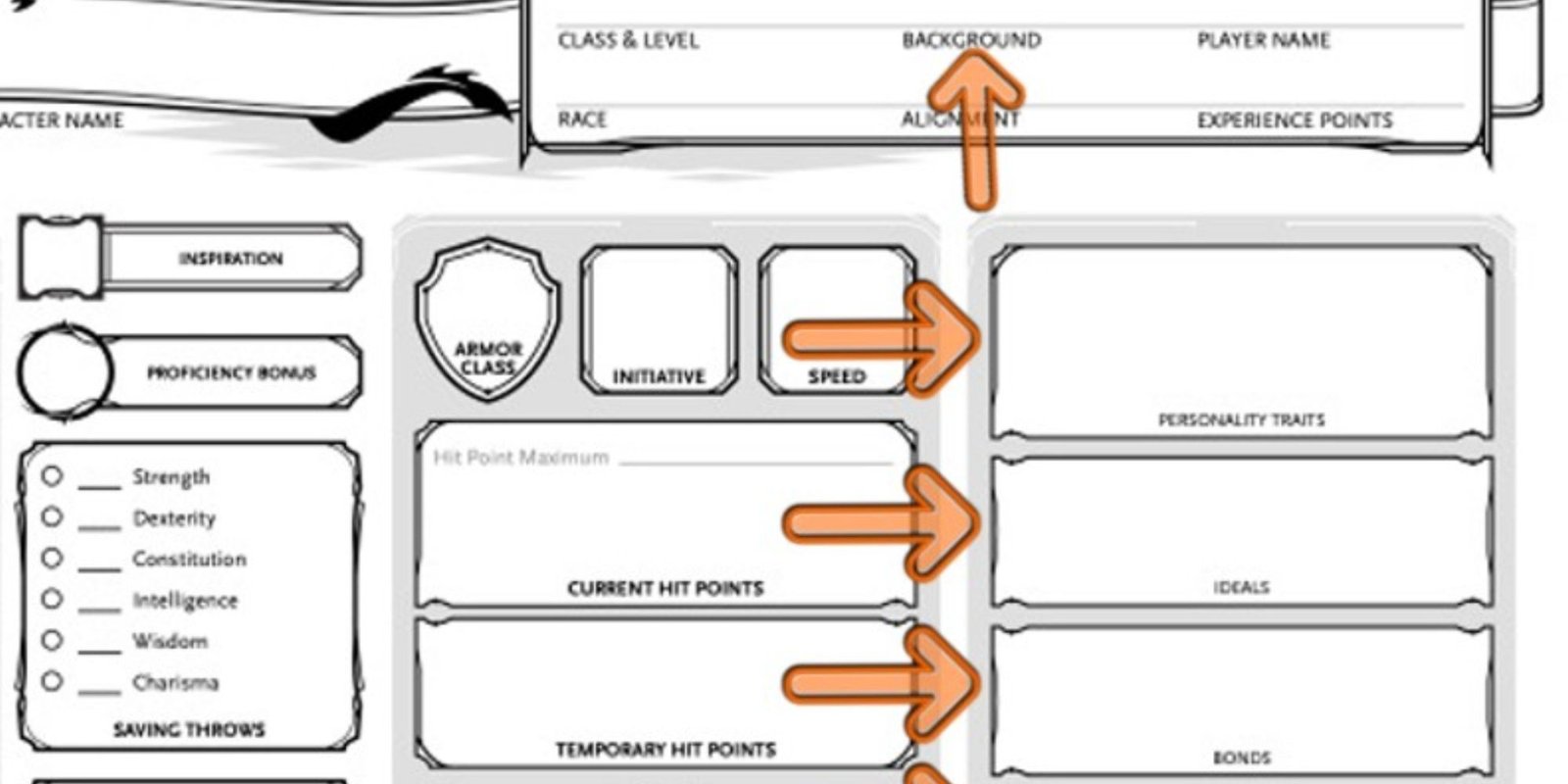 Background Sections to fill out for a dnd character sheet
