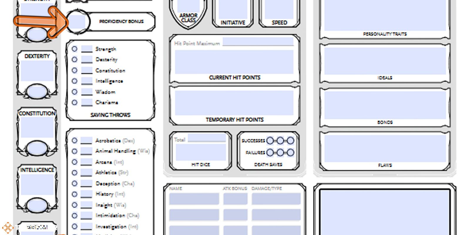 Dungeons and Dragons - character sheet, proficiency