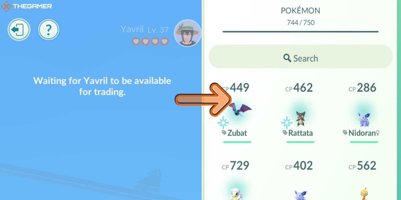 Pokemon Go - choosing a Pokemon to trade